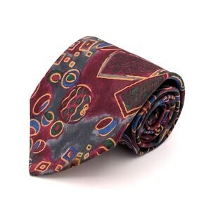 Vintage Johnny Carson Tie 100% Cotton Multicolor Abstract Geometric 90s Retro